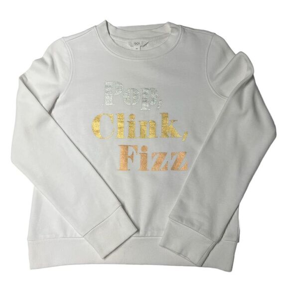 1901 Sweatshirt White New Years Glitter Pop Clink Fizz Silver Gold Bronze XS - Picture 5 of 10